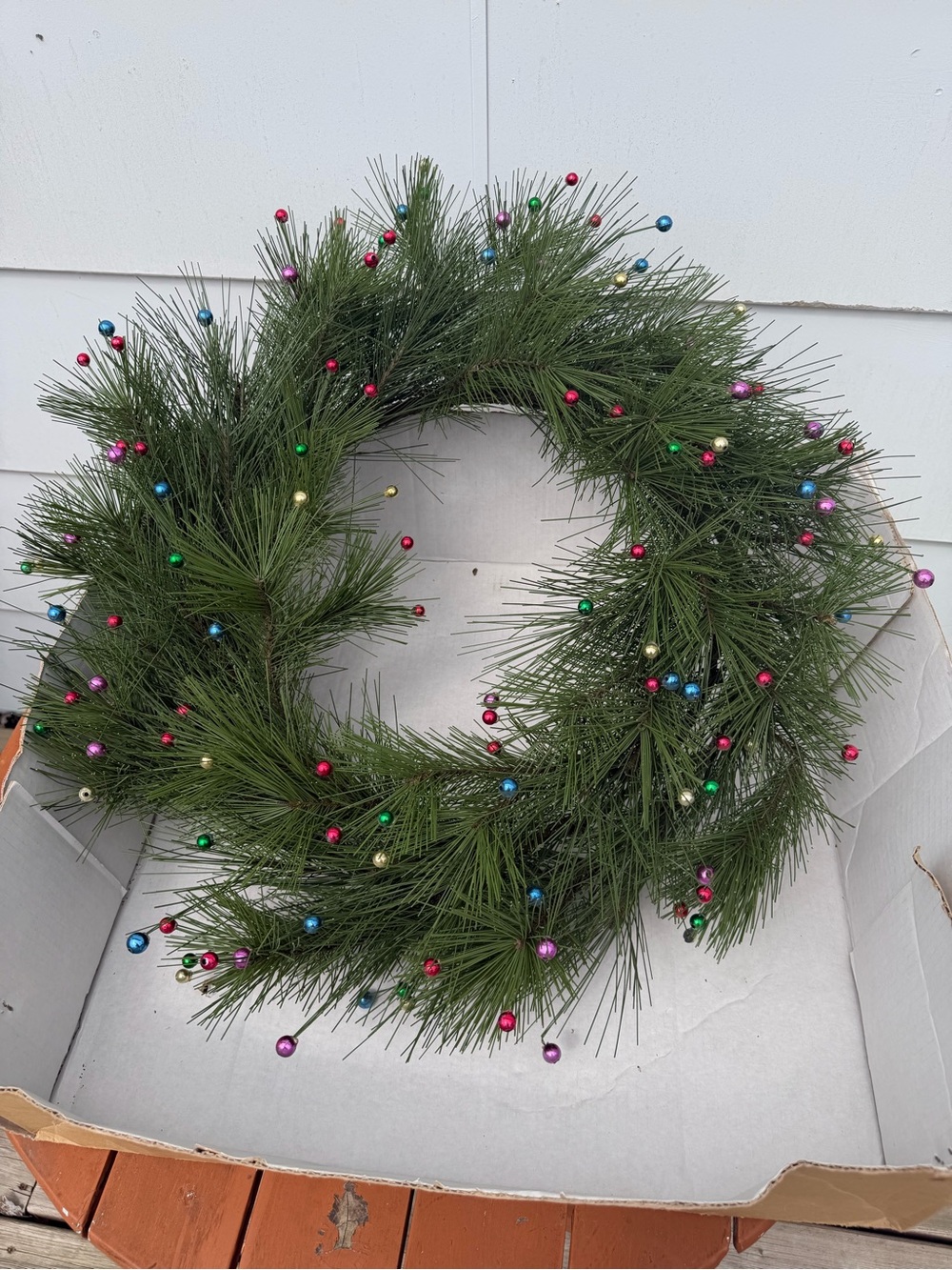 Holiday Pine Needle Wreath with Multicolor Beads